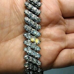 Vintage Made in JAPAN Clear Rhinestone Watch Band 6" Stretch Bracelet Silver